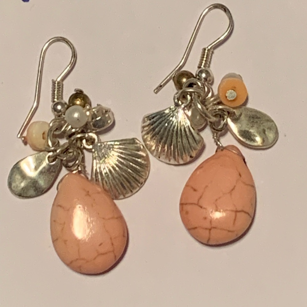 Silver and Peach Dangle Earrings